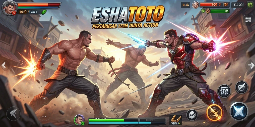 Screenshot gameplay ESHATOTO yang menampilkan aksi pertarungan mendebarkan.