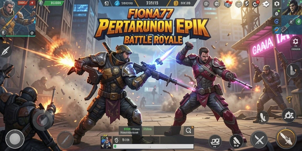 Tangkapan layar gameplay FIONA77 yang menampilkan aksi Battle Royale yang seru.