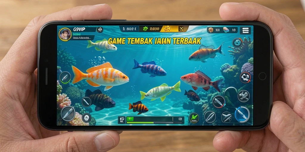 Tangkapan layar utama G9VIP menampilkan aksi seru dalam permainan Tembak Ikan.