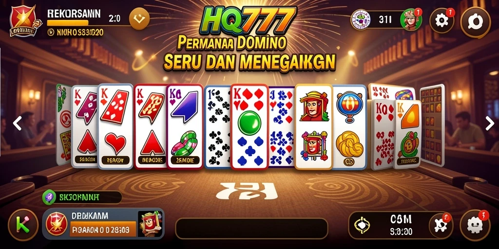 Screenshot HQ777 menampilkan gameplay Domino yang seru dan kompetitif.