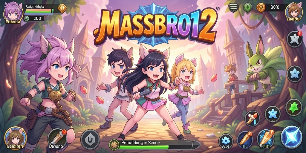 Screenshot gameplay MASBRO12 dengan aksi karakter Anime yang seru.