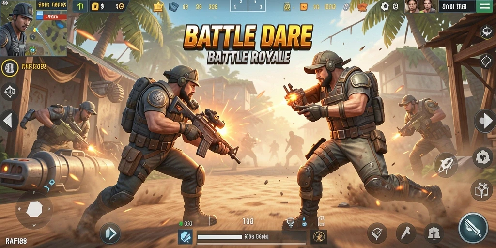 Tangkapan layar utama RAFI88 menampilkan aksi seru dalam pertempuran Battle Royale.