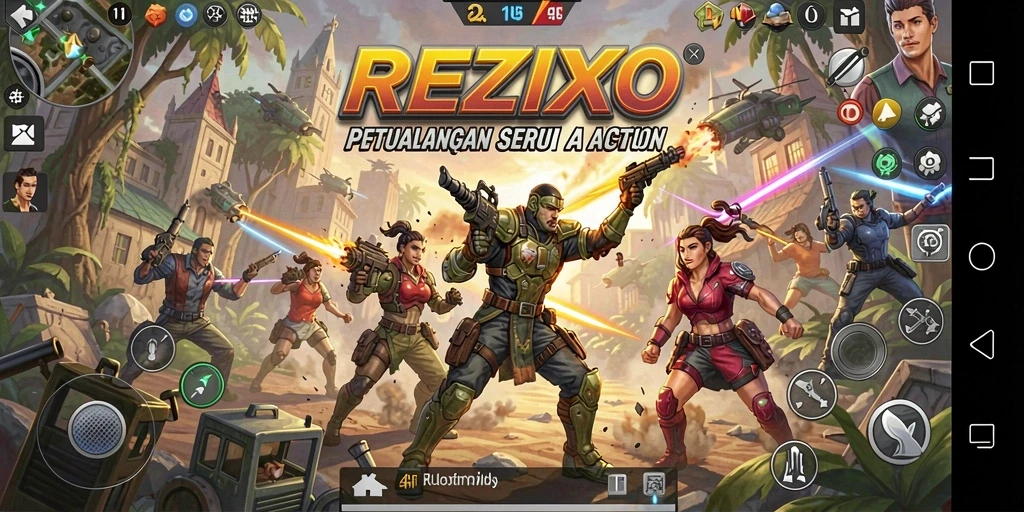 Screenshot gameplay <strong>REZIXO</strong> menampilkan aksi seru dan pertempuran menegangkan.
