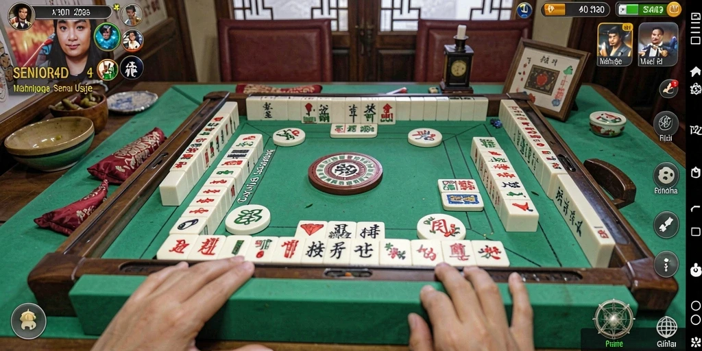Screenshot gameplay SENIOR4D menampilkan papan Mahjong yang menarik dan penuh warna.