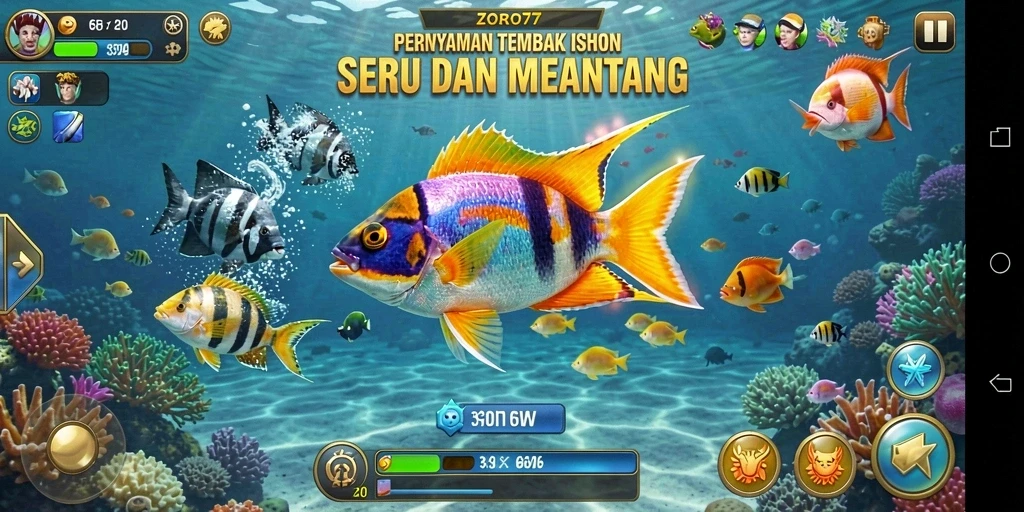 Tangkapan layar ZORO77 menampilkan aksi tembak ikan yang mendebarkan dan seru.